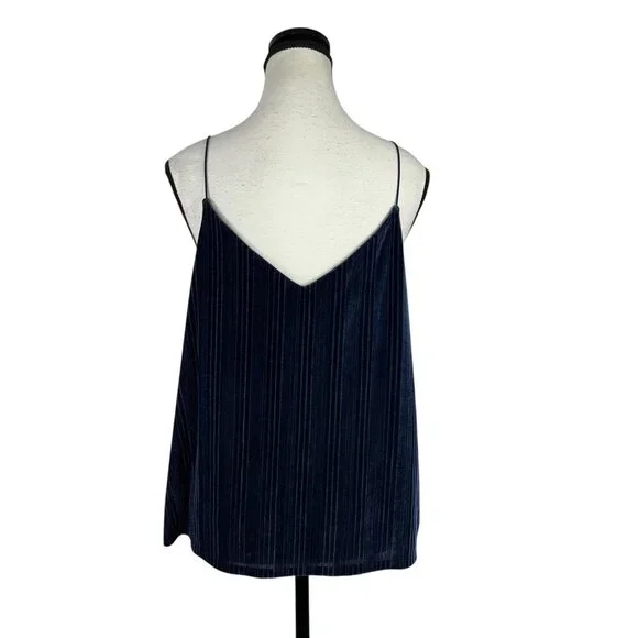 Leith Velvet Cami Top Women XL Blue Pleated Tank Spaghetti Strap Y2k Eveningwear - Picture 2 of 9
